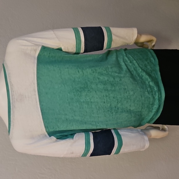 3/$30 SO Green and White Striped Sleeve Relaxed Baseball Tie Waist Burnout Shirt - Picture 5 of 8